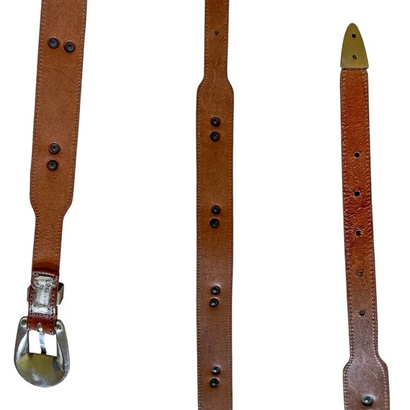 Vintage 90’s Brown Leather Silver Conch Engraved Southwestern Animals Belt, S - Picture 14 of 15